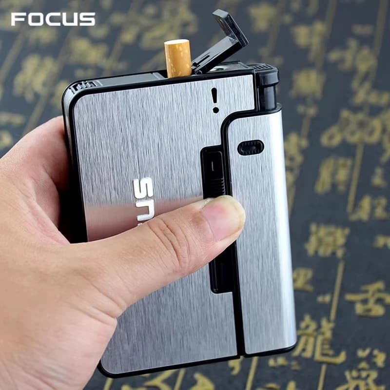 Étui à cigarettes automatique Portable boîtes à cigarettes en métal 10 pièces étui à cigarettes pas plus léger Gadget pour hommes cadeaux de noël