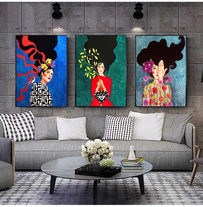 Vintage abstrait fille cheveux fleur femmes mur Art toile peinture mode nordique affiche mur photos pour salon sans cadre