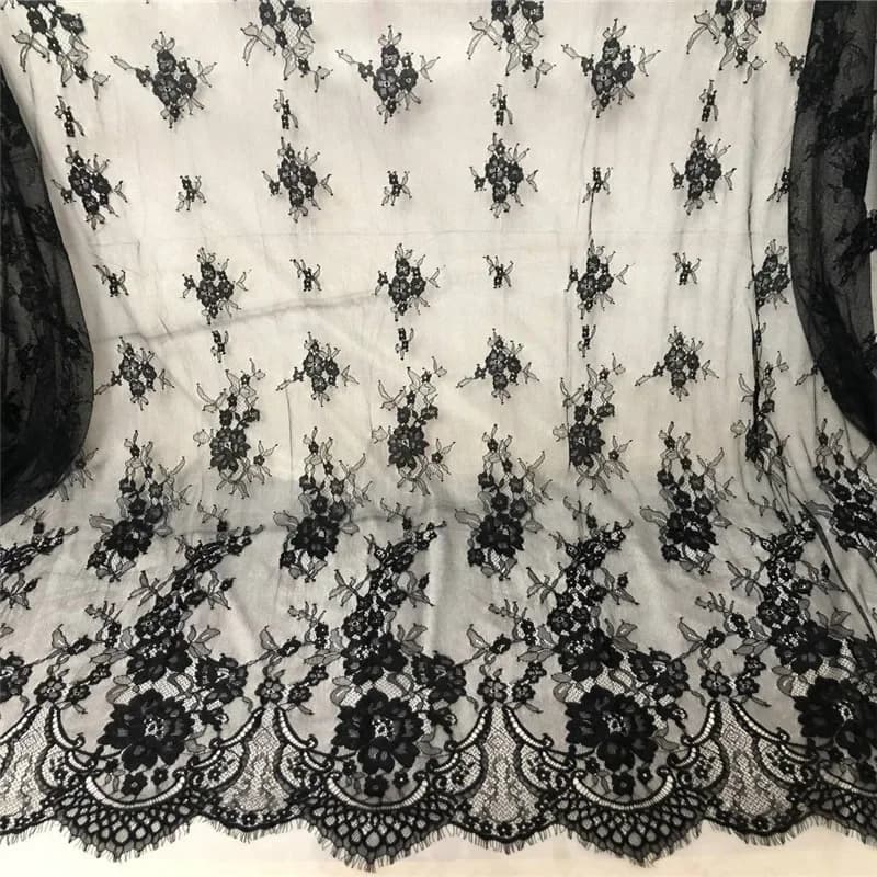 Tissu à cils blancs, tissus à coudre français, bricolage, dentelle noire exquise, dentelle Chantilly, robe de mariée, dentelle pour travaux d'aiguille