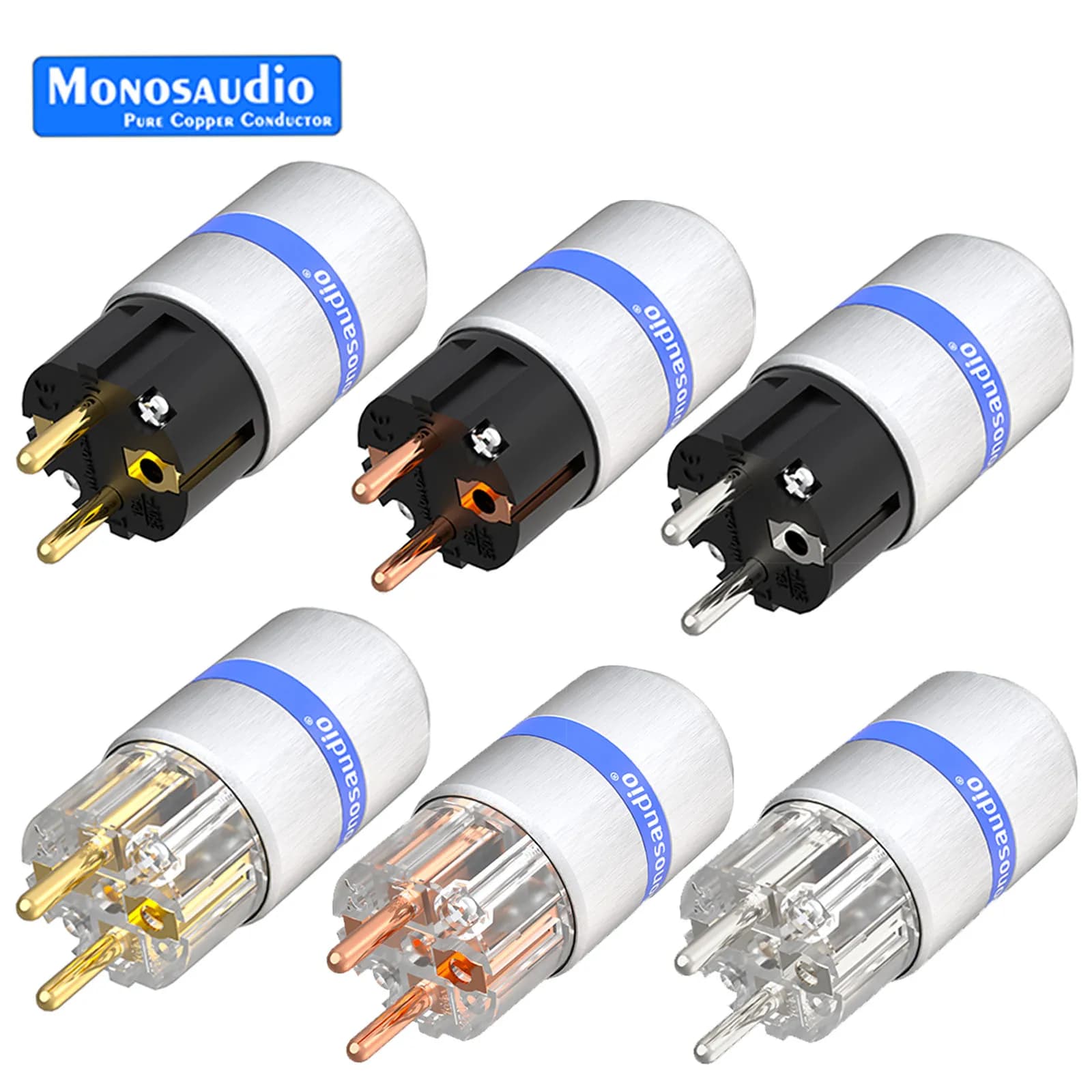 Monosaudio – prise d'alimentation ue en cuivre pur, connecteur mâle européen, blindage en aluminium Schuko pour câble d'alimentation Audio HIFI E106G