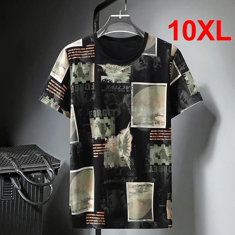 T-shirt manches courtes homme, streetwear, estival et à la mode, avec graffiti imprimé, surdimensionné, baggy, grande taille 10XL HA082