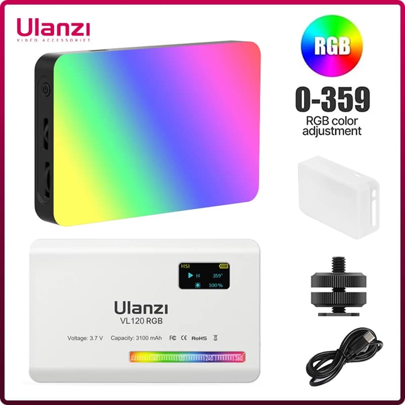 Ulanzi VL120 RGB caméra lumière avec diffuseur 2500-9000K CRI 95 + 3100mAh LED panneau lumineux vidéo pour appareil photo téléphone photographie lumières