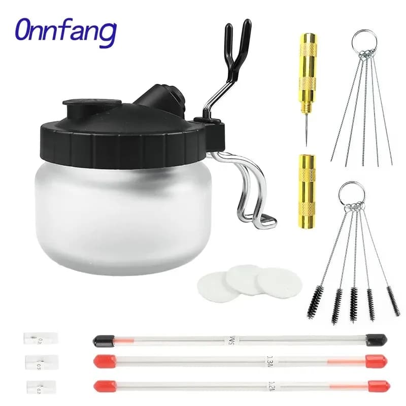 Kit d'outils de nettoyage de odorpulvérisateur conviviale ré, pot de livres d'aérographe, ensemble de brosses à buse, pot en verre de peinture, filtre HI, 0.2mm, 0.3mm, 0.5mm