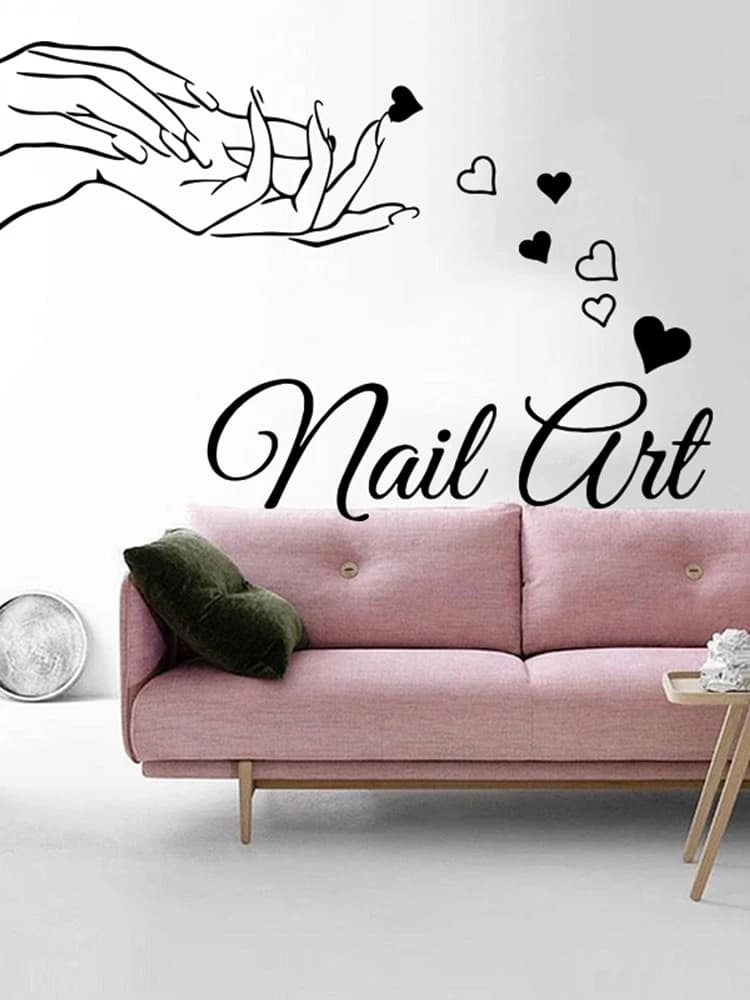 Beauté Salon de manucure fille main autocollant mural maquillage manucure mode femme coeur fenêtre autocollant mural vinyle décor à la maison