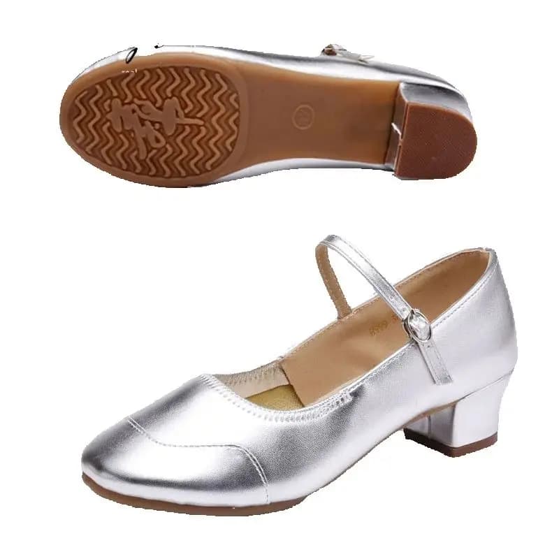 Chaussures de brevLatine à Talons Carrés de 4cm, Couleur Or Argent, pour Salsa, Tango, Salle de Bal, pour Femme et Fille