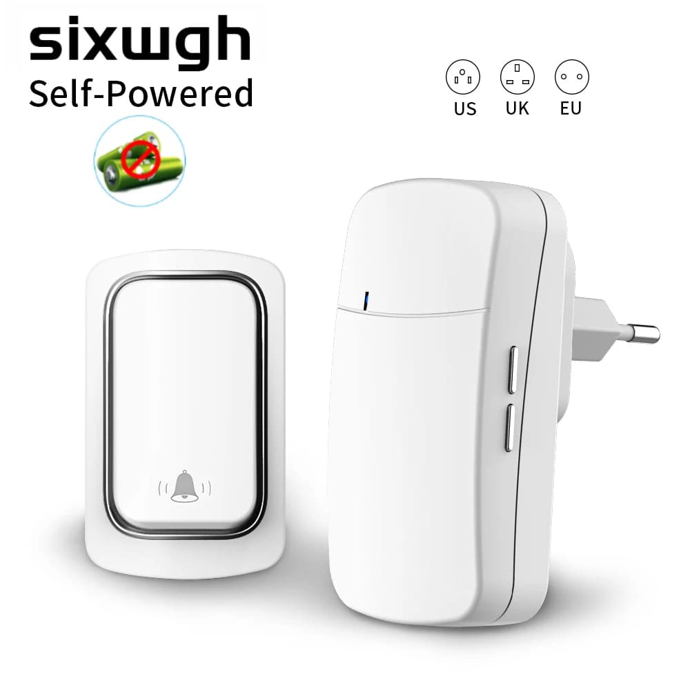 Sonnette sans fil SIXWGH, sans batterie, étanche, auto-alimentée, pour la maison et l'extérieur, sonnette cinétique