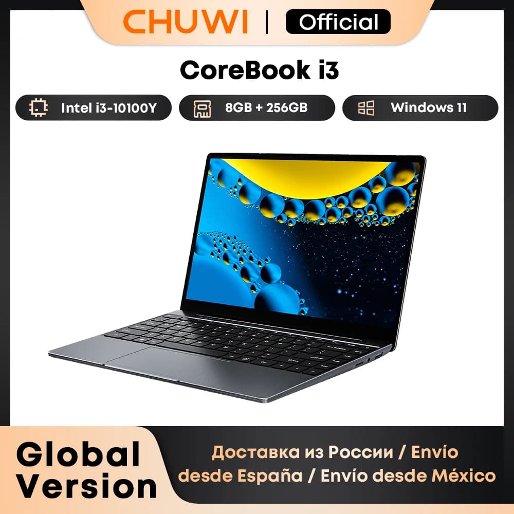 Ordinateur portable CHUWI CoreBook i3-10100Y, 8 Go de RAM, SSD 256 Go, écran 14 pouces, graphismes UHD, processeur Intel i3 615, Windows 11