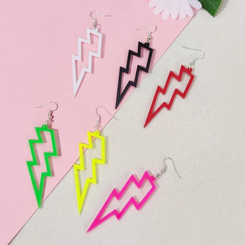 KUGUYS Boucles d'oreilles néon en acrylique ajourées en forme d'éclair pour femme, bijoux tendance, accessoires cool rose, vert, noir, rouge, blanc
