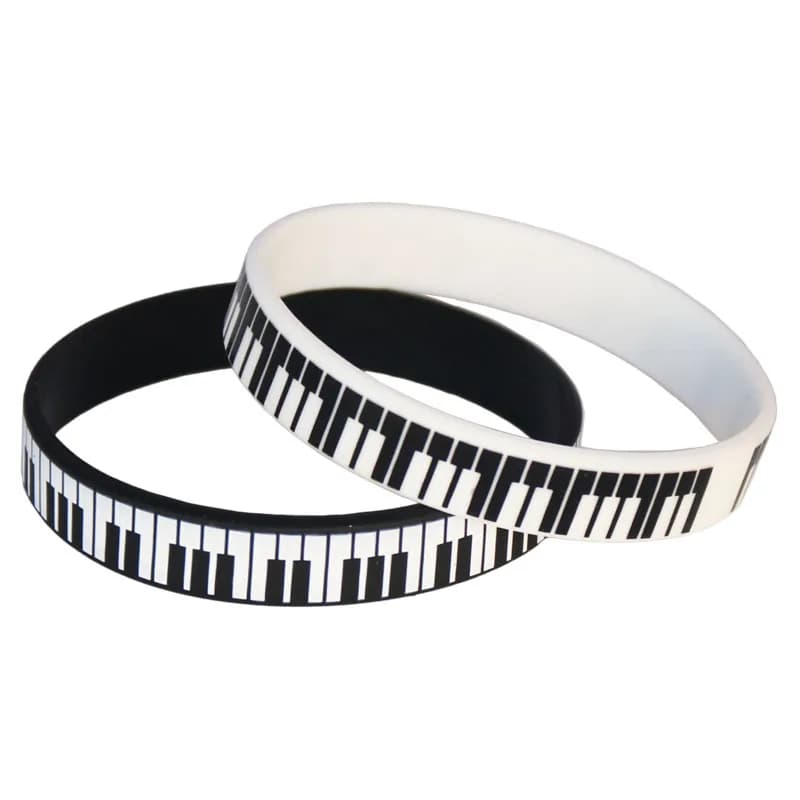 1 PC Offre Spéciale Noir Blanc Imprimé Piano Clavier Silicone Bracelet Note De Musique Bracelet & Bracelets pour Amoureux De Musique Fans Cadeau SH081
