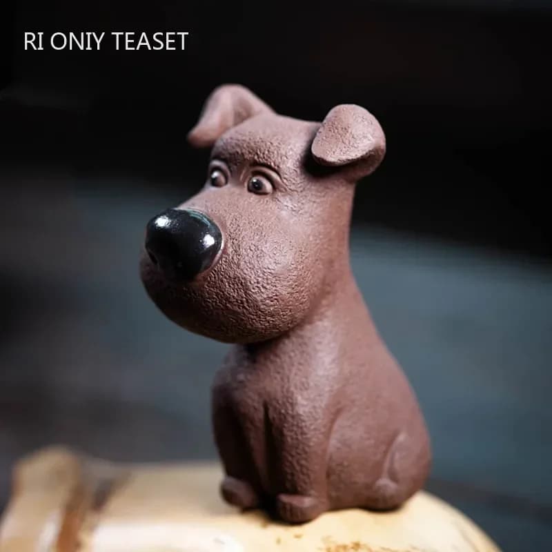 Yixing fait à la main violet argile thé animal de compagnie chanceux chien Statue ornements Sculpture thé Figurine bureau artisanat maison service à thé décoration