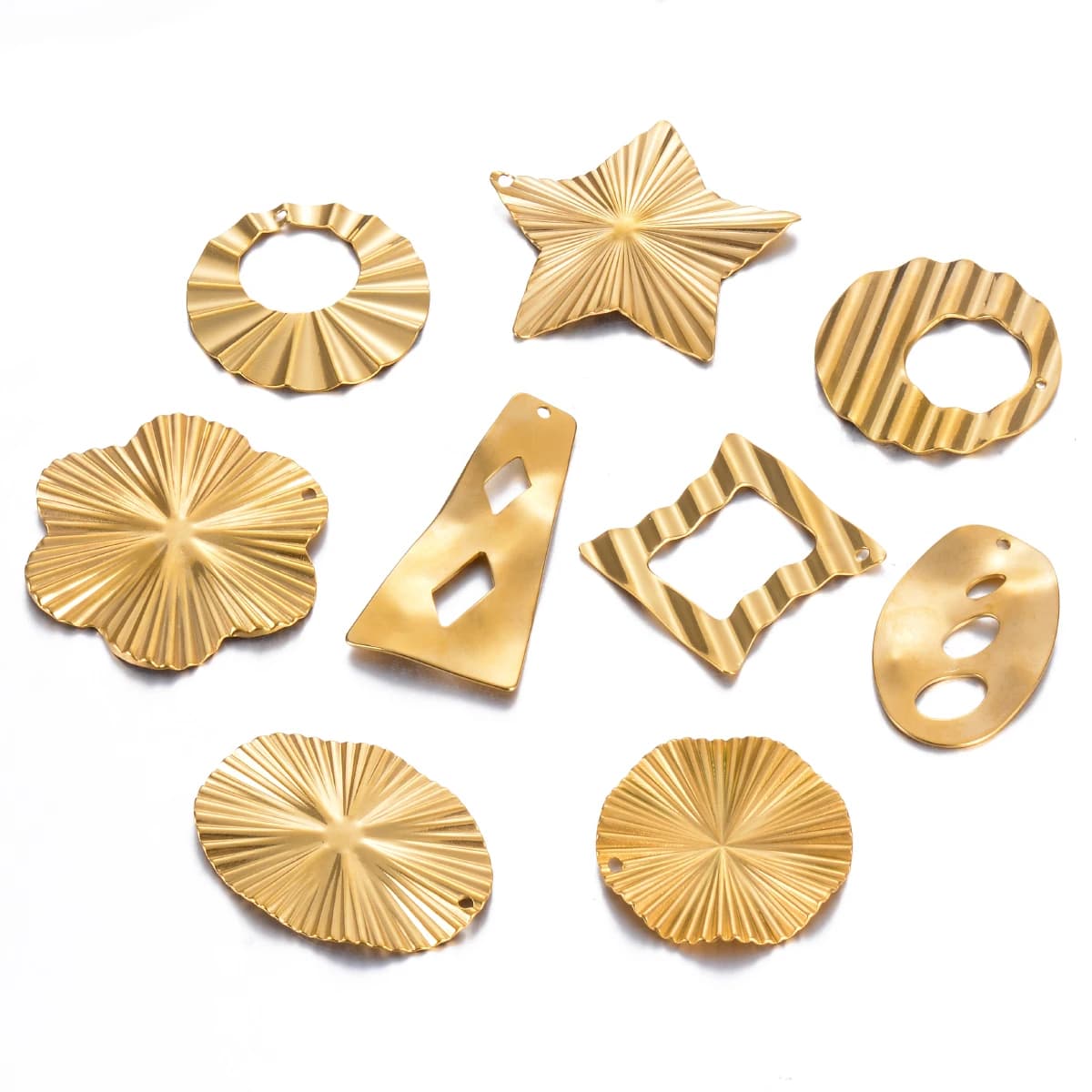 Boucles d'oreilles en acier inoxydable doré, 10 pièces/lot, connecteurs de maillons de fleur en gaufrage, composants de fil d'oreille pendants, boucles d'oreilles en or