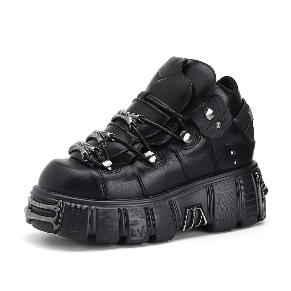 U-DOUBLE marque Style Punk femmes chaussures à lacets talon hauteur 6CM plate-forme chaussures femme gothique bottines métal décor femme baskets