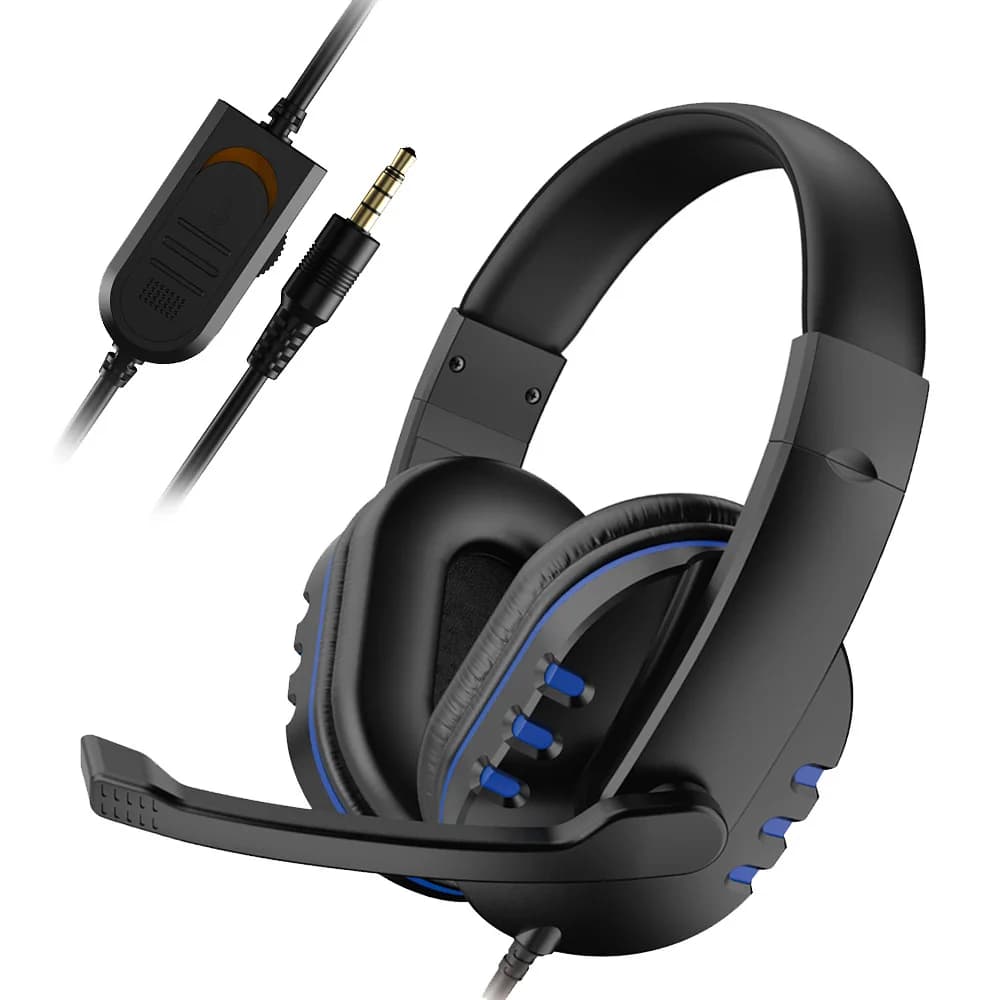 Casque audio filaire 3,5 mm, casque de jeu, écouteurs pour musique, compatible avec PS4, PlayStation 4, jeux sur PC, chat, ordinateur, avec microphone.