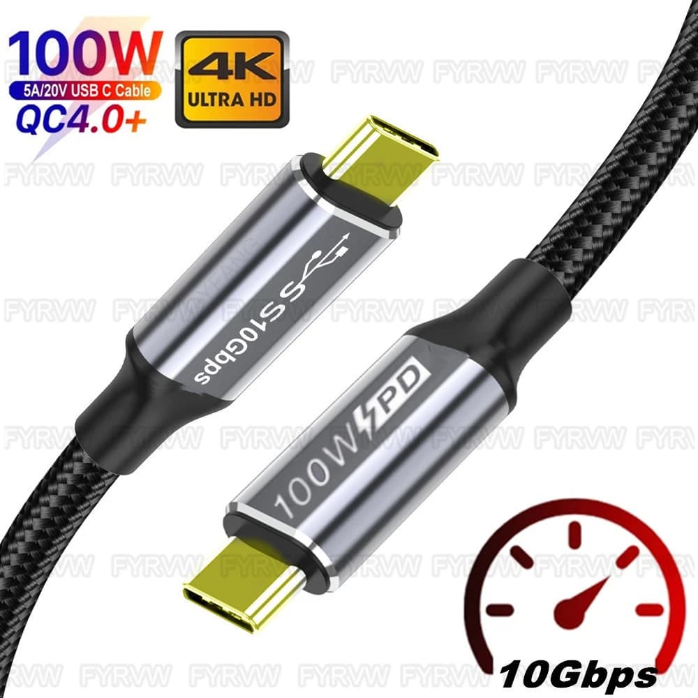 Câble USB3.2 Gen2 10Gbps Type-C 3.1, câble vidéo 4K, câble USB Type C 5A 100W, charge rapide QC5.0 pour Samsung S21 Macbook Pro