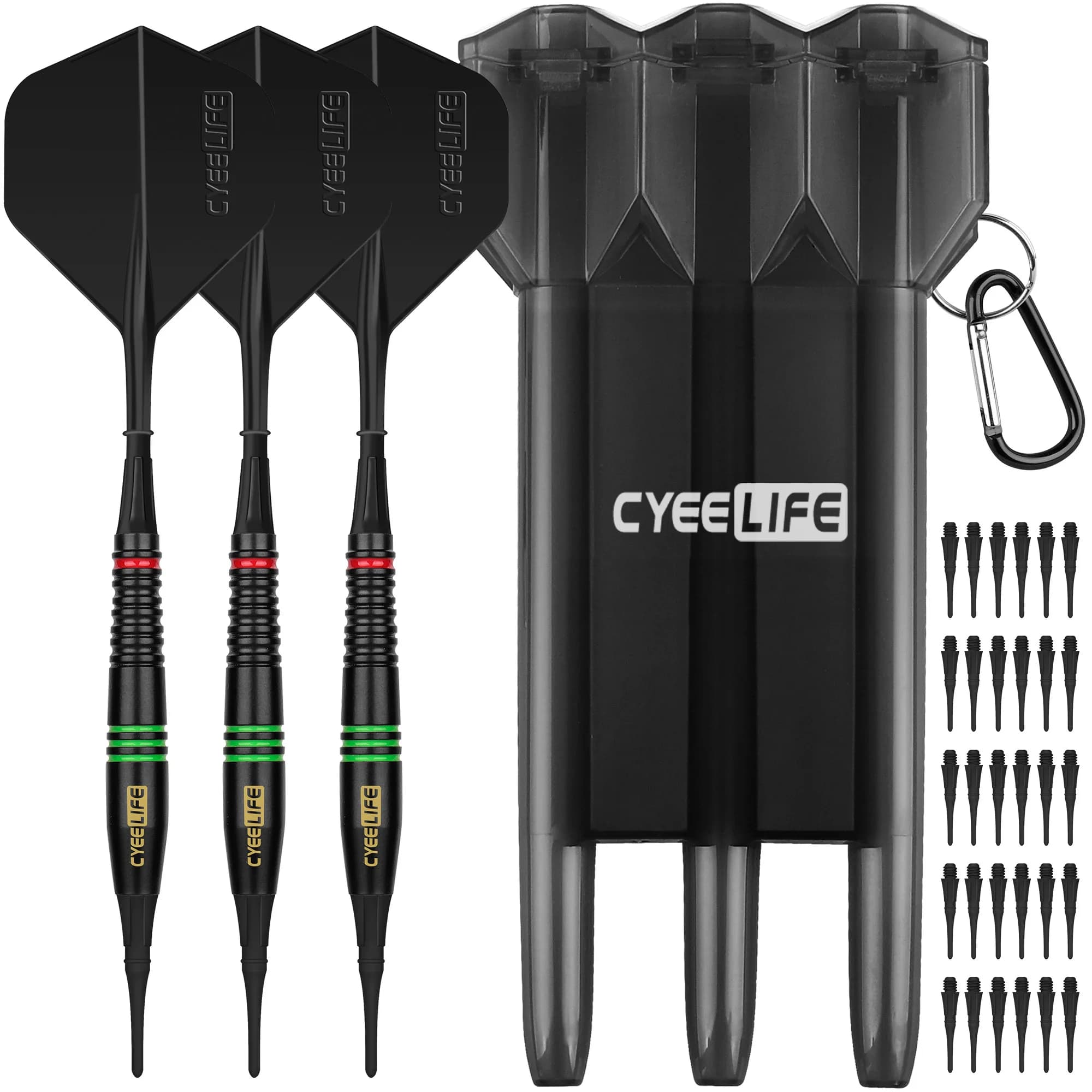 CyeeLife fléchettes à pointe souple en laiton 16g avec étui de transport et points et vols en plastique supplémentaires, jeu de fléchettes électroniques professionnelles