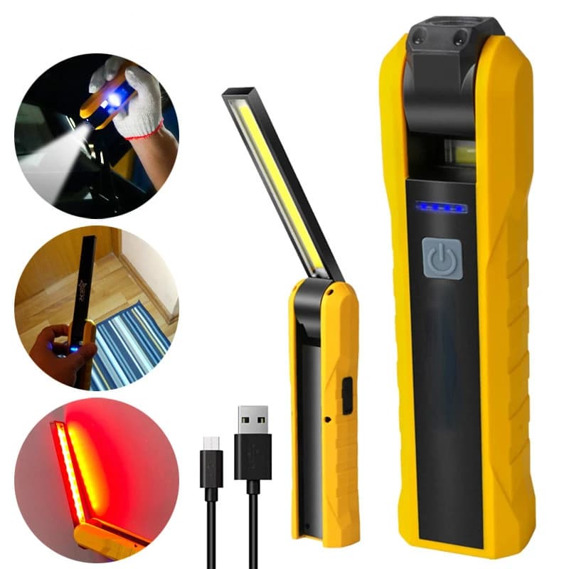 Lampe de travail LED COB portable, lampe de poche aste de type C, lampe à main d'inspection magnétique, lampe de travail extérieure avec crochet