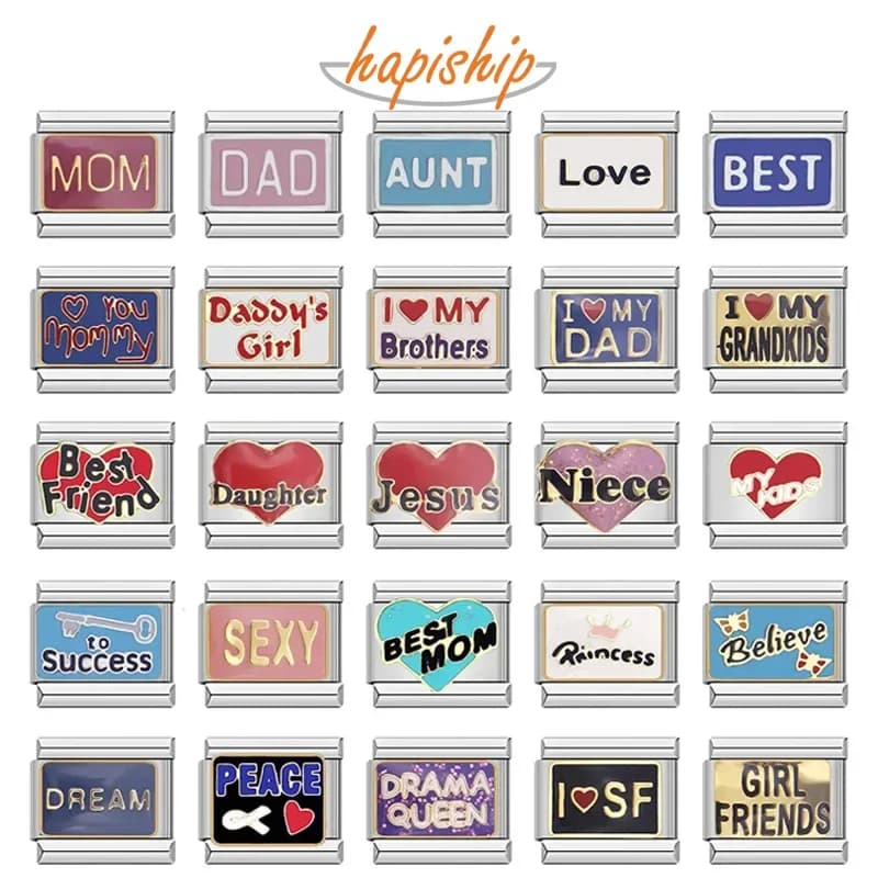 Hapiship nouvelle mode populaire douce tante maman papa amour nièce charme liens ajustement 9mm en acier inoxydable Bracelet faisant bijoux à bricoler soi-même DJ132