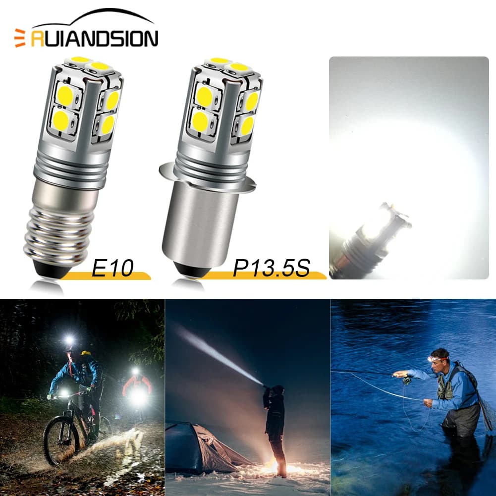 RUIANDSION 1 pièces E10 P13.5S PR2 3030SMD 6000K 4300K ampoule de lampe de poche Maglite 6V-40V 9V 12V 18V 24V 4D 6D 9D torche 4-9 cellules 600Lm