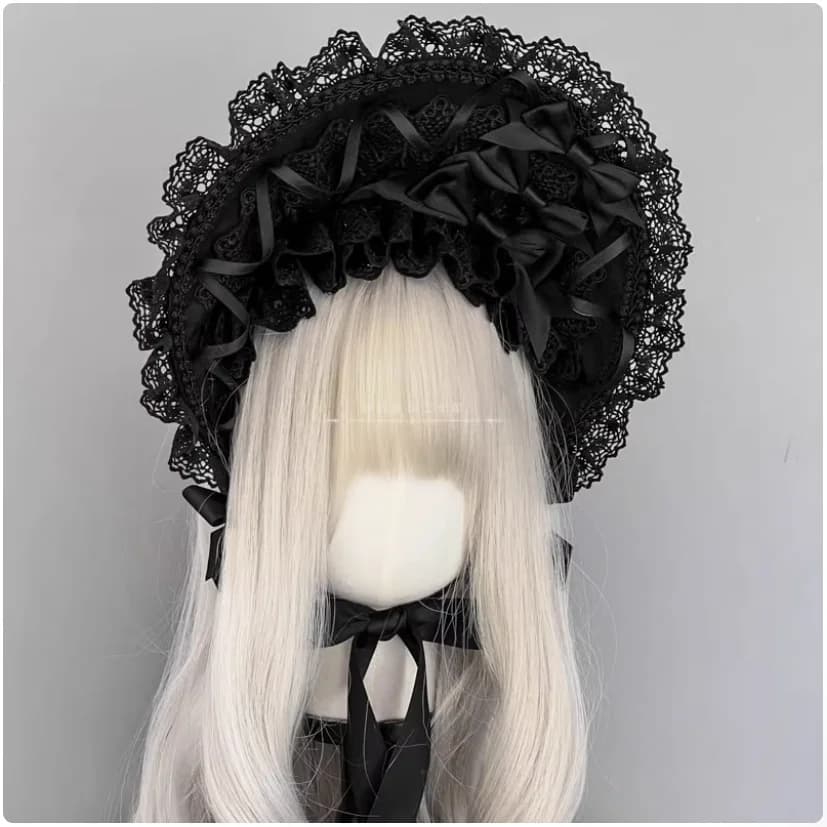 2025 Original fait à la main Lolita noir dentelle Bonnet foncé Style gothique Bnt Vintage princesse chapeau de soleil femme doux fil bord chapeaux