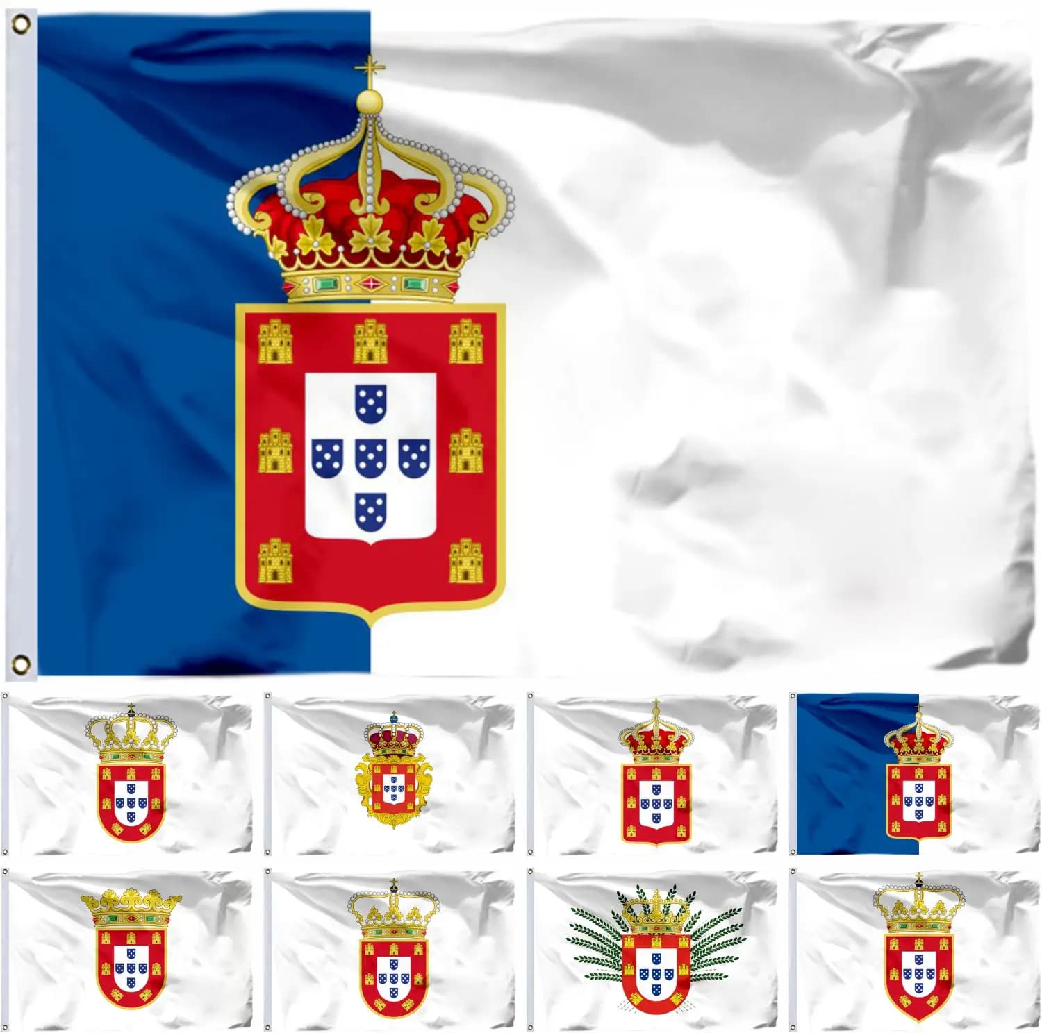 Drapeau historique du Portugal (1495-1830) – Choix de tailles : 21x14 cm / 2x3 pi / 3x5 pi / 45x30 cm / 30x20 cm – Bannière de haute qualité à double couture