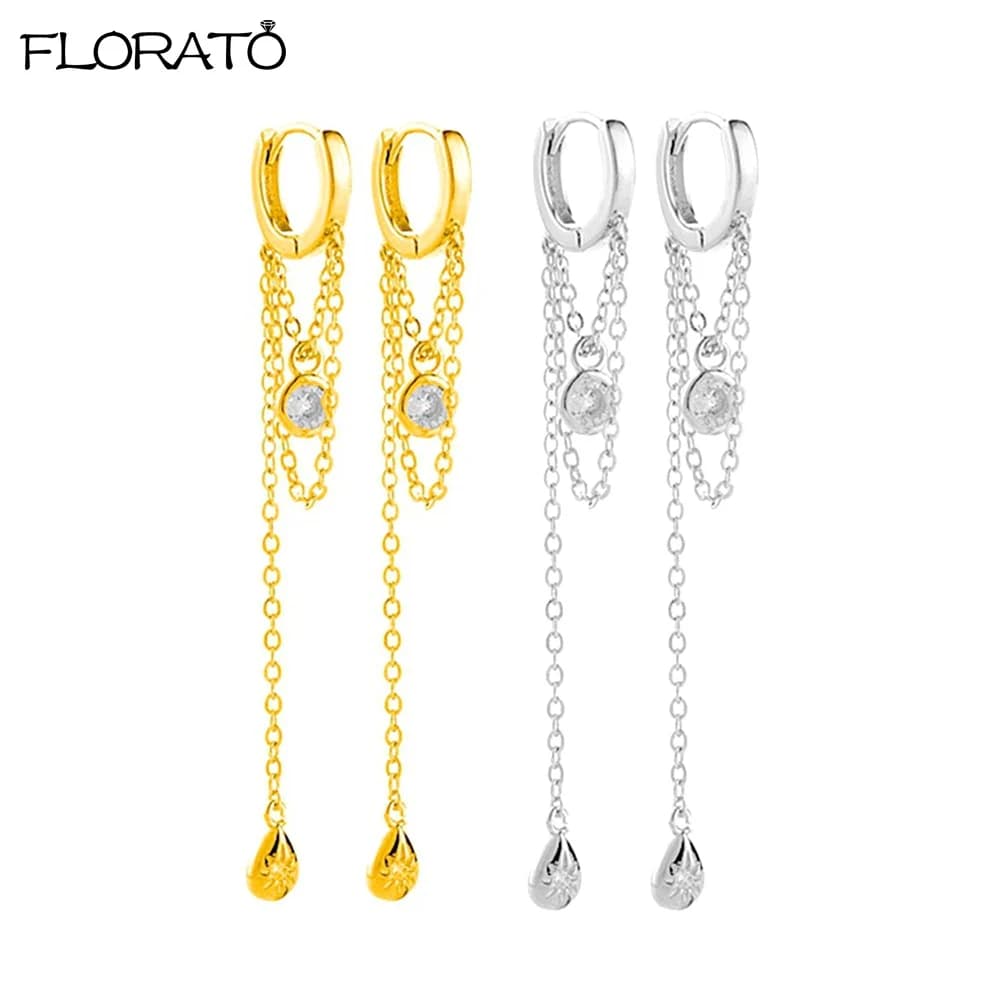 Boucles d'oreilles longues en argent Sterling 925, chaîne en métal, à la mode, avec pompon doré, bijoux cadeau de mariage pour femmes, 2023