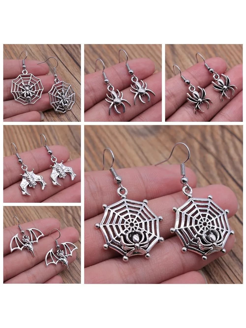 Boucle d'oreille goutte d'araignée pour femme, boucle d'oreille pendante vintage, document en argent antique, document en bronze, toile d'asile