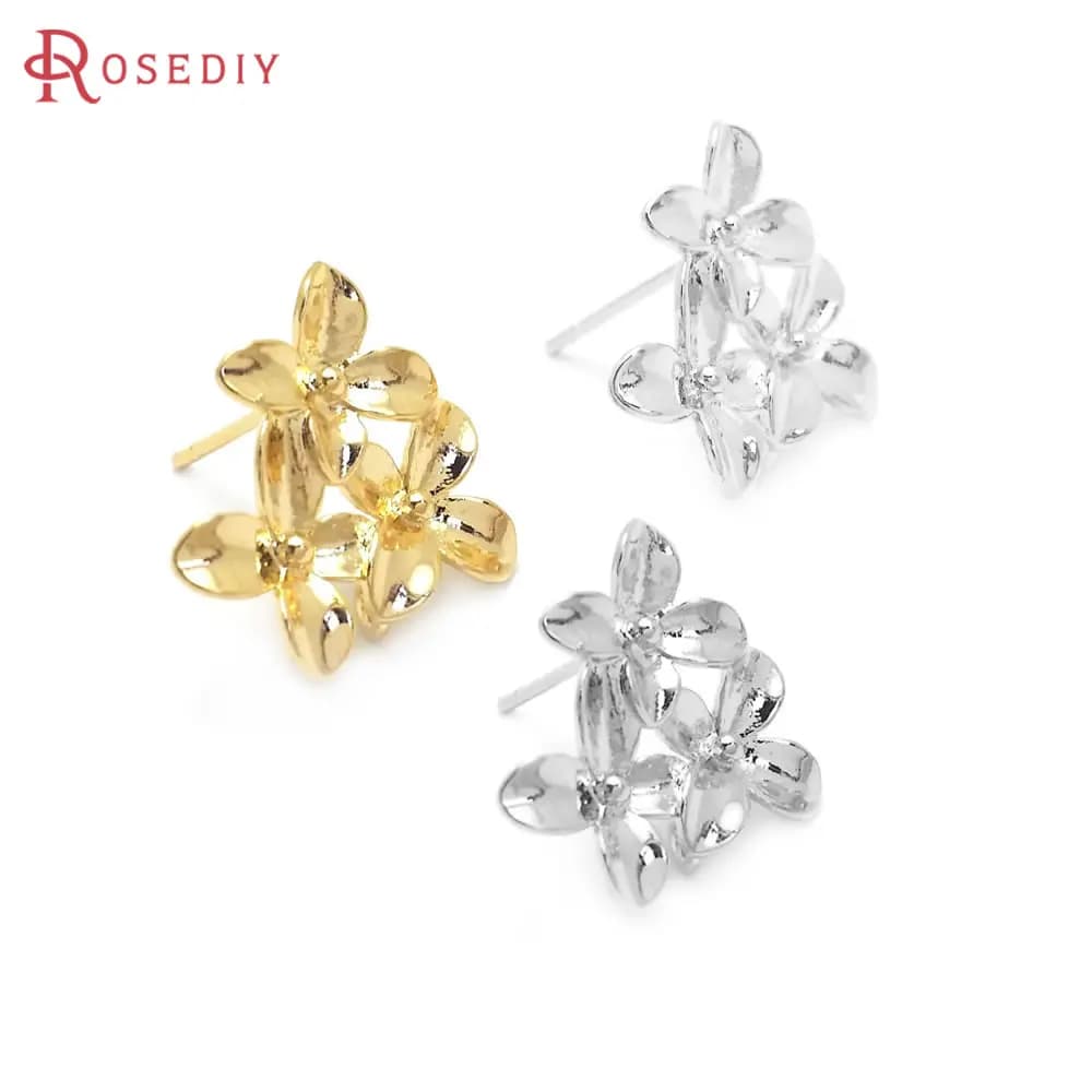 10 pièces 16x14MM couleur or 18K ou couleur argent laiton fleur boucles d'oreilles broches fabrication de bijoux fournitures bricolage résultats accessoires
