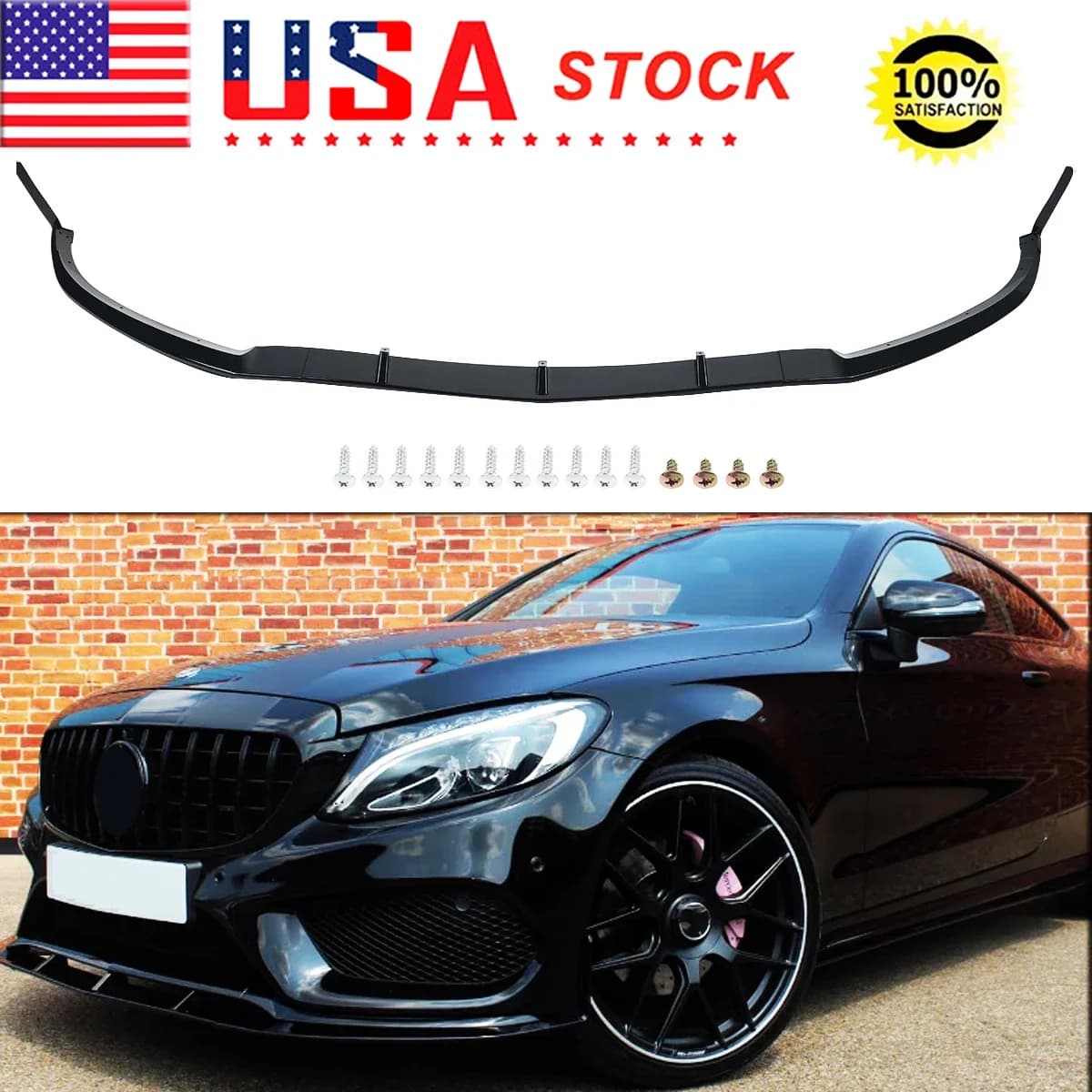 MagicKit ABS voiture pare-chocs avant becquet lèvre séparateur garniture pour Mercedes Benz classe C C205 W205 A205 2015 2016 2017 2018 voiture noire