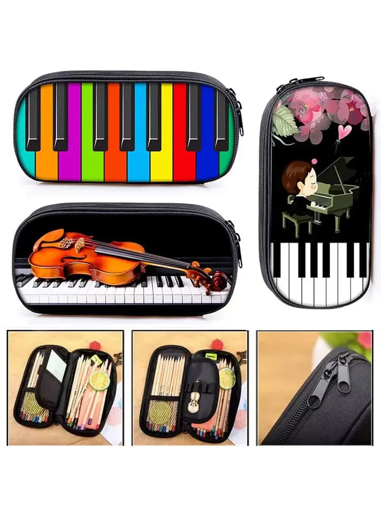 Trousse à cosmétiques pour guitare et Piano, étui à stylos, trousse de maquillage, papeterie scolaire, pour jeunes garçons et filles