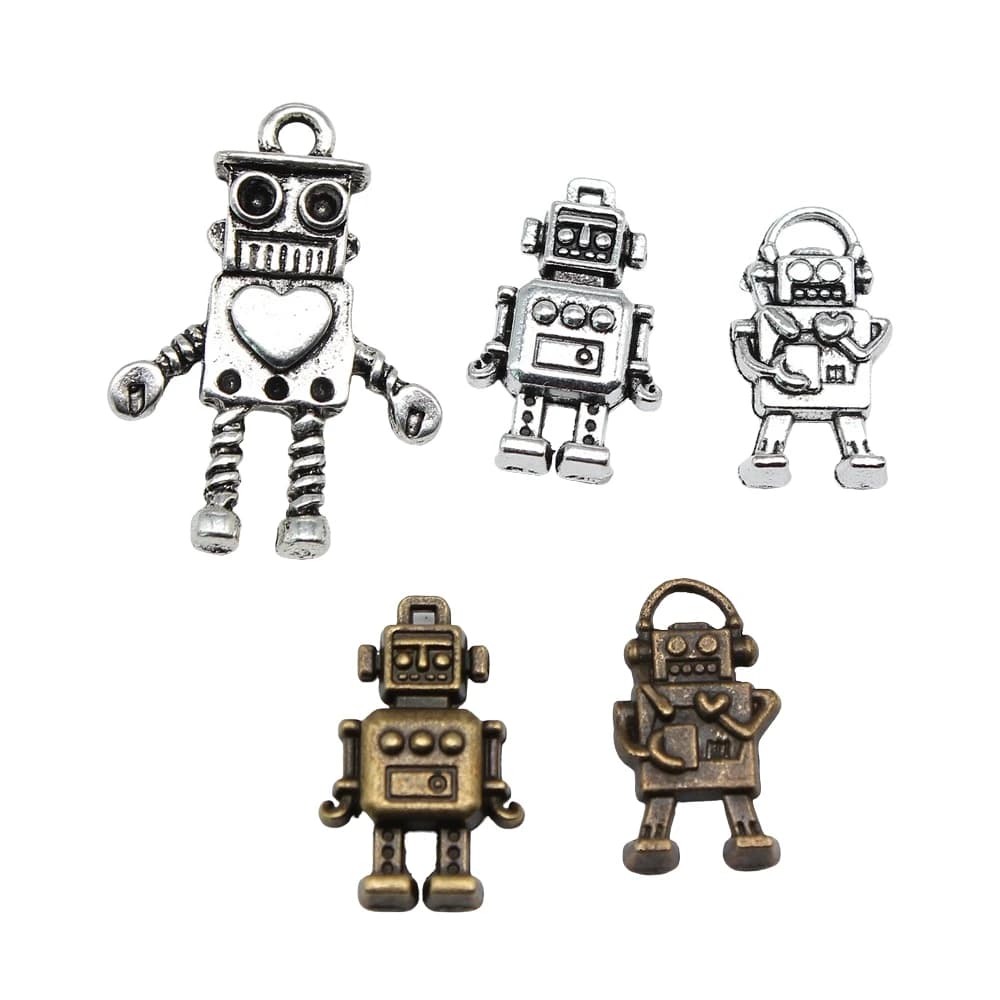 Pendentifs de Robot tibétain couleur Bronze argent, 10 pièces, fabrication de bijoux antiques, artisanat fait à la main