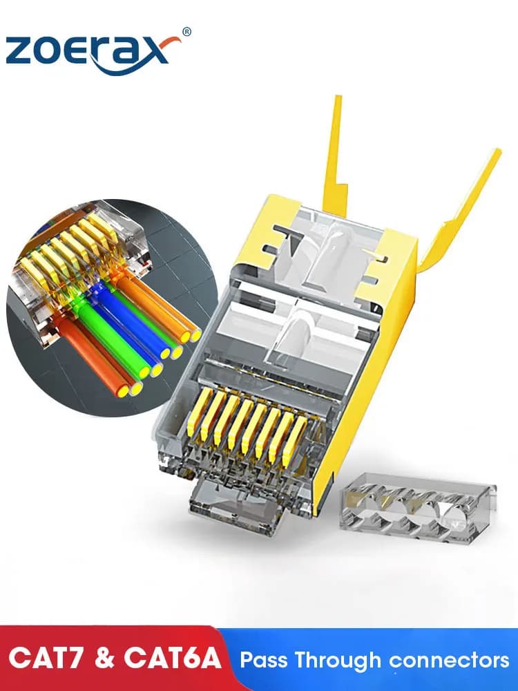 Connecteurs traversants ZoeRax RJ45 Cat8 Cat7 & Cat6A 8P8C 50UM blindés plaqués or FTP/STP | Prise modulaire réseau RJ45 - 1,5 mm