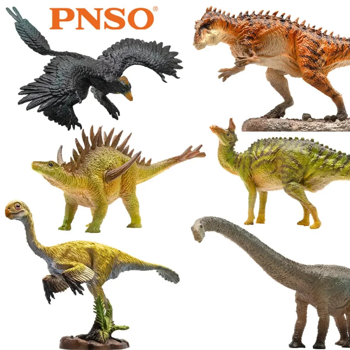 Figurines de dinosaures PNSO Yangchuanosaurus, Mamenchisaurus, Gigantoraptor, Tsintaosauras, Huayangosaurus, Cadeau pour collectionneurs et passionnés de science animale