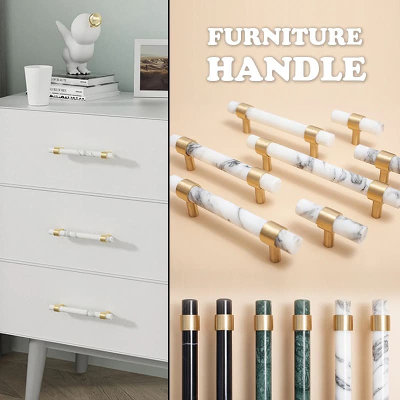 Poignée de meuble en marbre et laiton de style nordique, barre en T, armoire, cuisine, planche à Chi, poignées de porte, meubles, poignée de meuble, bouton de commode, quincaillerie