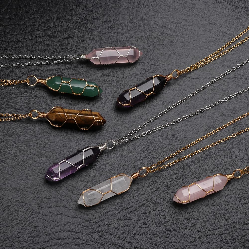 Collier pendentif en pierre naturelle hexagonale pour femmes et hommes, fil rond, balle en cristal, quartz rose, bijoux fantaisie, Alanding Yst