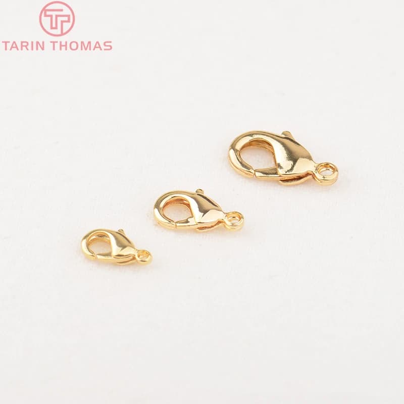 (3475) 20 pièces 10MM 12MM 15MM 24K couleur or plaqué laiton fermoirs à homard connecter fermoirs accessoires de bijoux de haute qualité