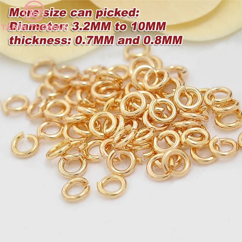 (3630) 20 pièces Anneaux de jonction ronds en laiton plaqué or 24K, épaisseur 0,7~0,8 mm, diamètre 3,2~10 mm, apprêts pour bijoux