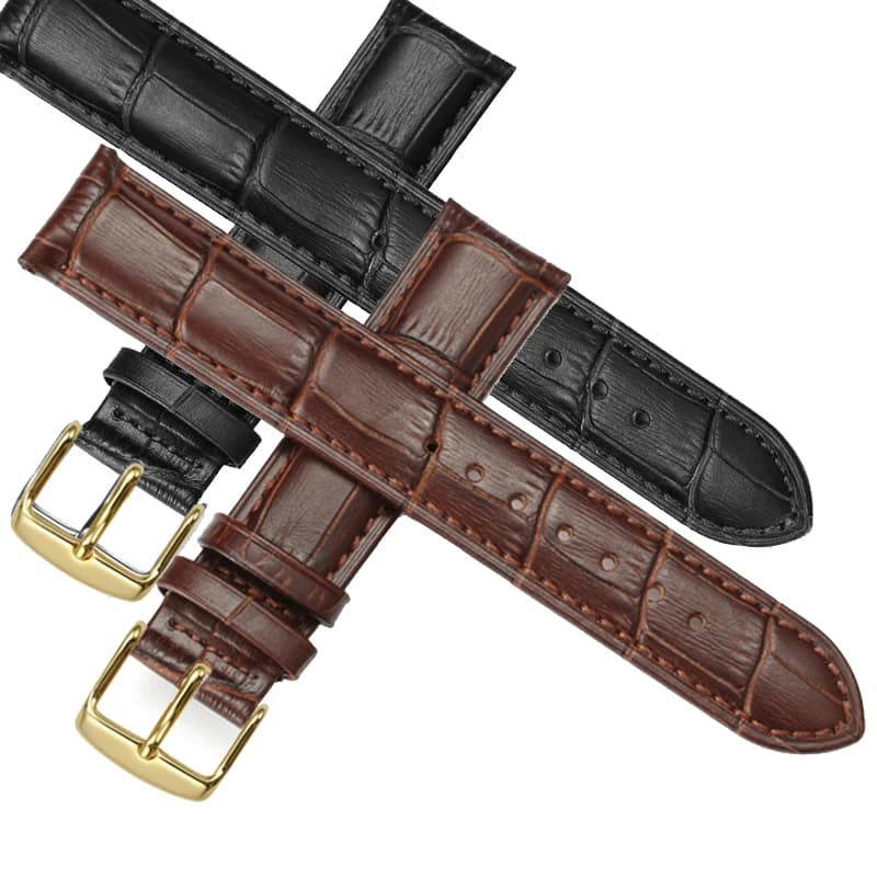Bracelet de montre de remplacement en cuir résistant à la sueur, boucle en or jaune, plusieurs couleurs disponibles