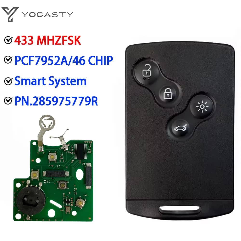 YOCASTY – clé de voiture intelligente sans clé, 433MHz, PCF7952A, pour Renault Megane III Fluence Laguna III Scenic 2009 – 2015 2010