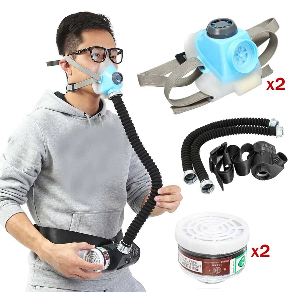 2 pièces électrique à flux Constant alimenté par Air respirateur demi-visage masque à gaz pompe 2 tuyaux respirateur respirateur-système-appareil à gaz