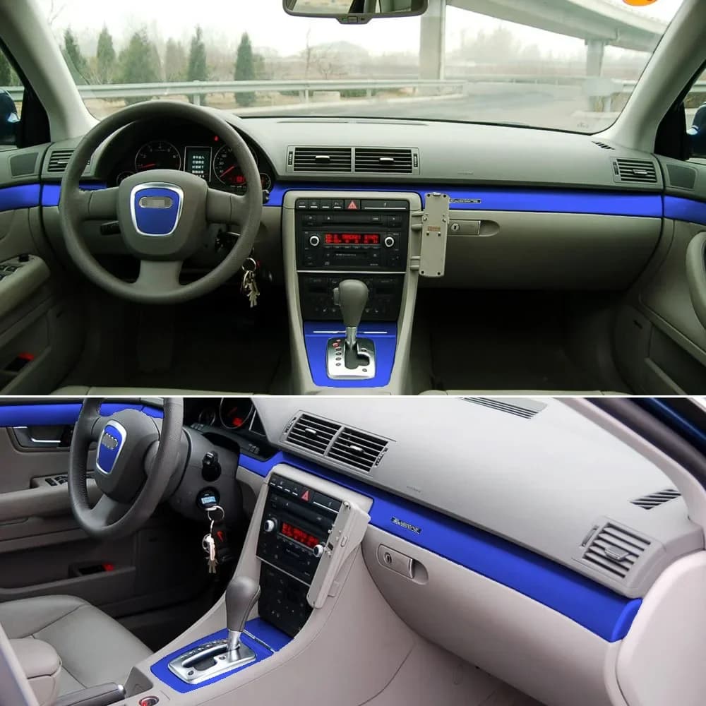 Pour Audi A4 B6 B7 2002-2008, panneau de commande central intérieur, poignée de porte, autocollants en fibre de carbone 5D, accessoires de personnalisation automobile.