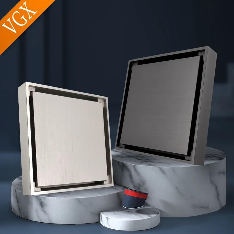 VGX-Couvercle de Valve de Vidange de Sol Invisible, Piège de Douche à Proximité Ins, Anti-Reflux pour Cuisine HOBrass Carré Anti-Odeur 100x100