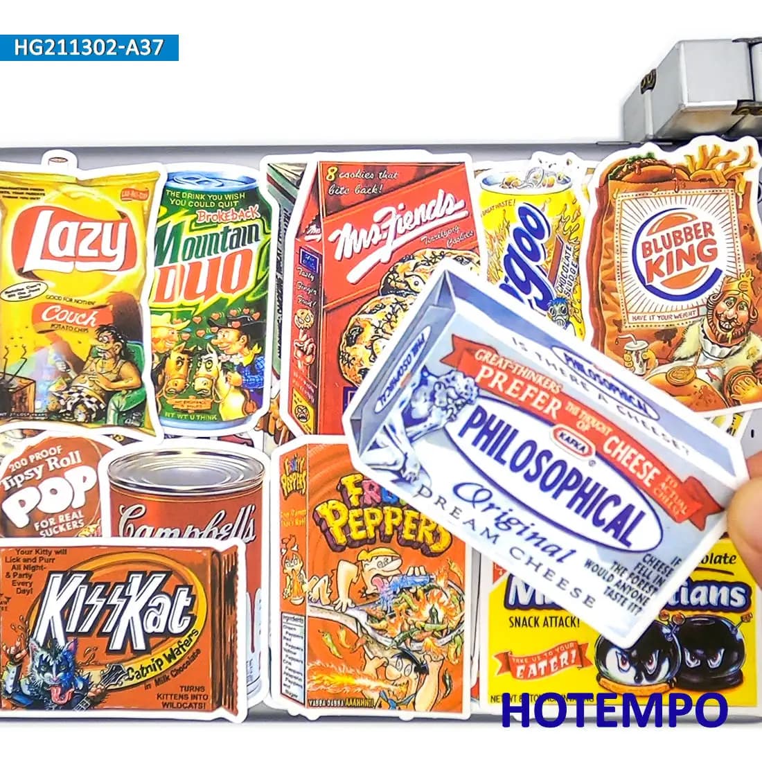 37 pièces, Autocollants d’emballage de nourriture amusants, Snacks Boissons, Pop Art rétro, autocollants frauduleux, pour bagages, téléphone, laptop, vélo, voiture, moto, skateboard, guitare,