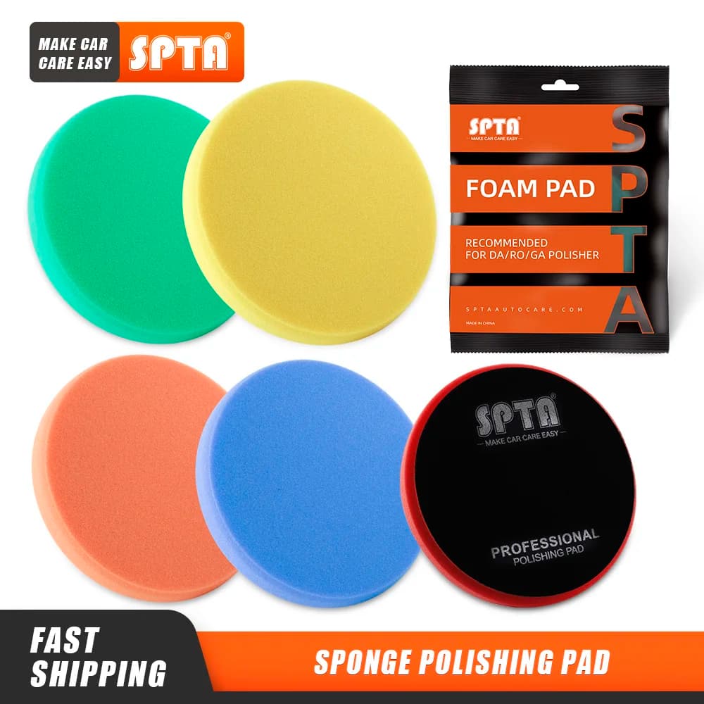 SPTA 1 pièce 3 "(80mm)/5"(125mm)/6"(150mm)/7"(180mm) éponge de tampon de mousse de polissage ronde pour polisseuse de voiture RO/DA/GA enlever les marques de ponçage