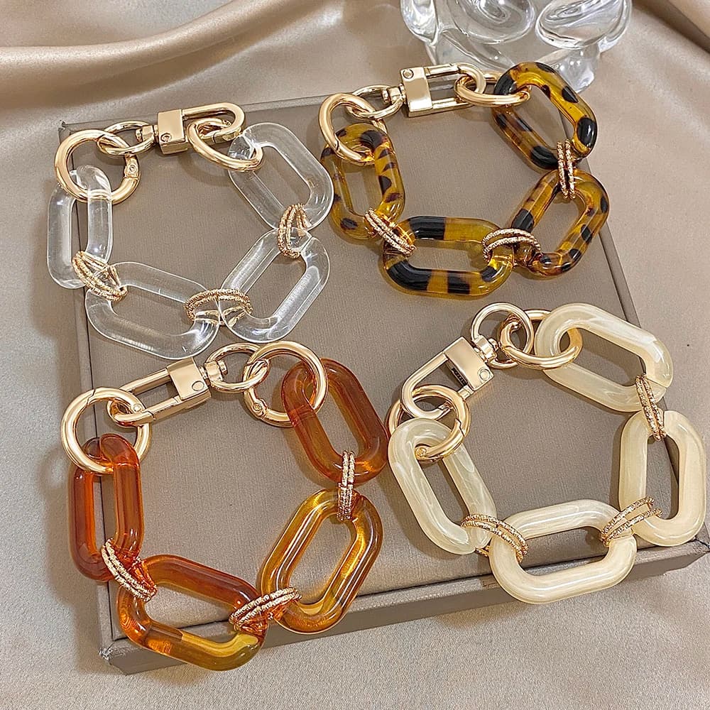 Flashbuy – Bracelet Punk à chaîne épaisse cubaine pour femmes et hommes, torsadé en métal Transparent acrylique, bijoux de déclaration