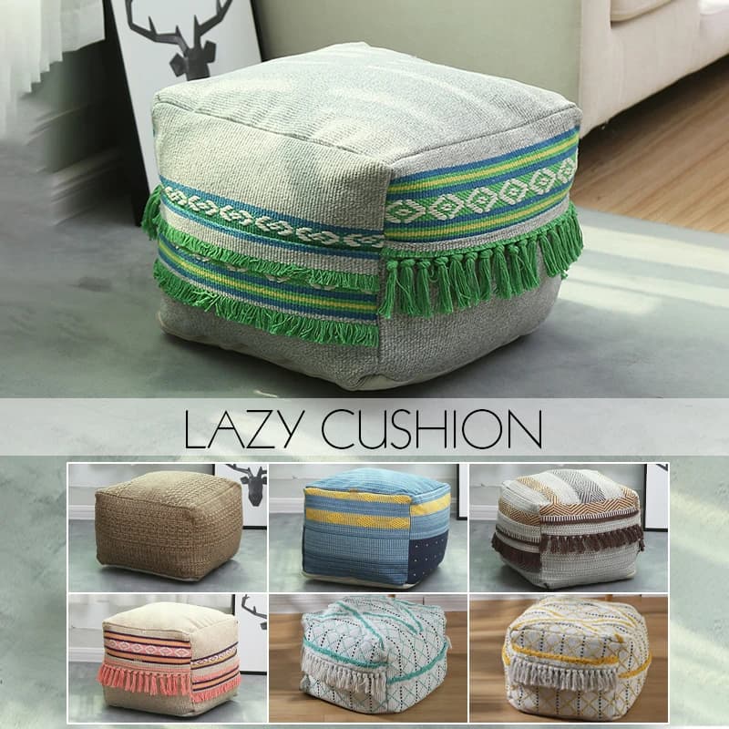 Repose-pieds marocain carré en coton et lin, multi-motifs, avec pompon, housse de Pouf, Vintage, fait à la main, non rembourré