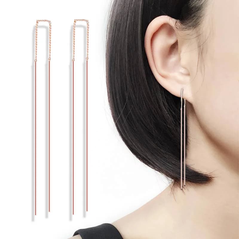 Boucles d'oreilles JODstressDangle pour femmes, bande simple, barre longue, or rose, document Tessel, ligne d'oreille, bijoux fantaisie, boucle d'oreille E789