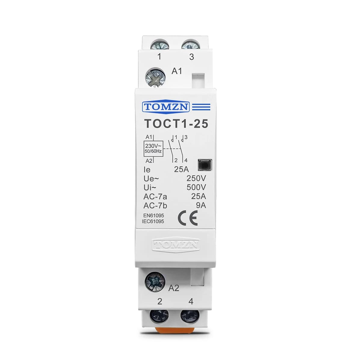 Contacteur modulaire AC domestique TOMZN TOCT1 2P 16A 20A 25A 220V/230V 50/60Hz sur rail DIN 2NO 2NC 1NO1NC