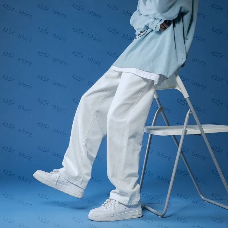 Jean droit hommes blanc ample unisexe Denim pantalon tendance jean neutre hommes baggy décontracté solide homme femmes pantalon Hip Hop jean