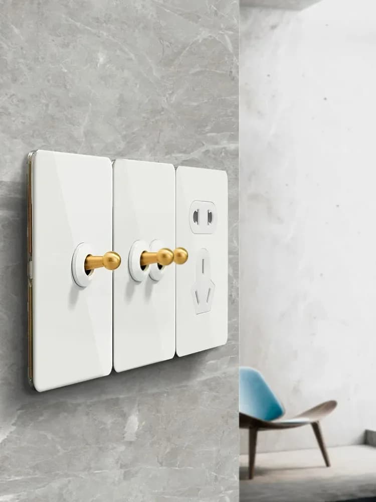 Panneau en acier inoxydable blanc, 1-4 boutons, 2 voies, interrupteur à bascule, applique murale, levier en laiton moleté, prise USB EU FR