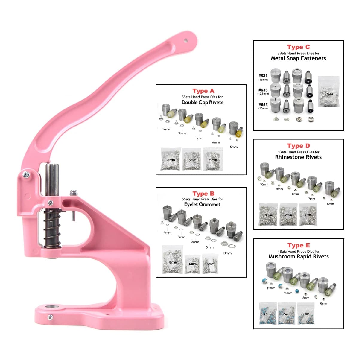 KALASO – presse à main précise rose, pour œillets ou Rivets à Double capuchon, boutons-pression, matrices, outil de moule, fournitures artisanales de bricolage